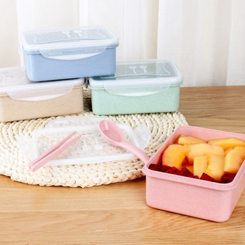 Portable Wheat Straw Biodegradable Lunch Box With Rectangle 