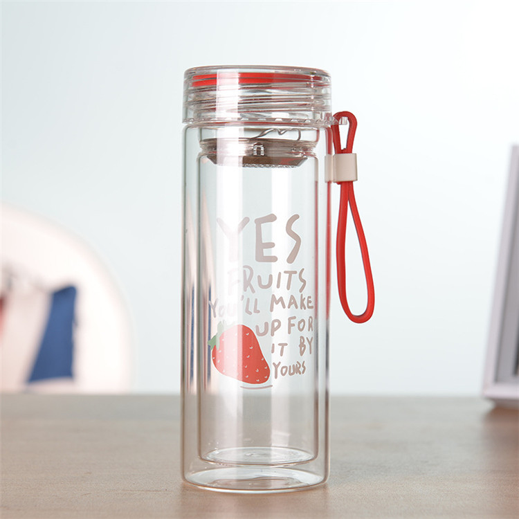 Factory Wholesale Double Wall Glass Water Bottle with Tea Strainer