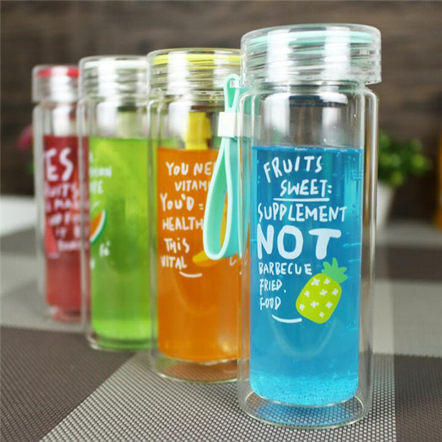 Wholesale Custom 350ml Double Wall Water 16oz Glass Bottle Manufacturer, Glass Drinking Bottle With Tea Infuser