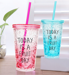  Customize Double Wall Freezable Gel Ice Cup with Straw