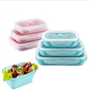 Eco-friendly Collapsible Silicone Folding Bento Lunch Box with Plastic Lid