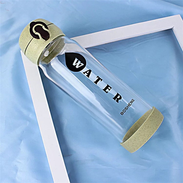 Fashion Promotional Recycled Eco Glass Water Bottle With Wheat Straw 