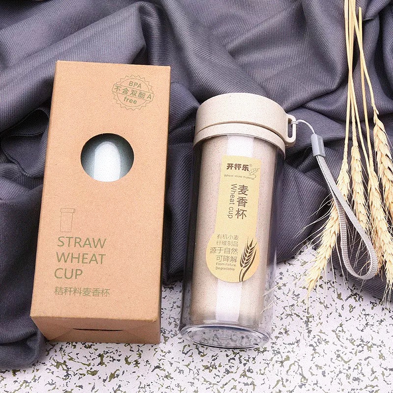 Wheat Straw Double Wall Cup Biodegradable Plastic Bottle Plastic Water Bottle 
