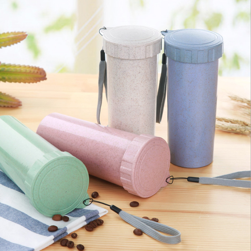 Eco Friendly Reusable Straw Wheat Water Bottle Coffee And Tea Bottle Wholesale 400ml