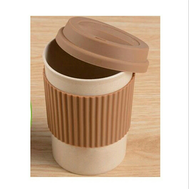 Wheat Straw Fiber Biodegradable Kid -friendly Mealtime Dinnerware Wheat Fiber Cup With Cover Spoon Food Grade Non toxic