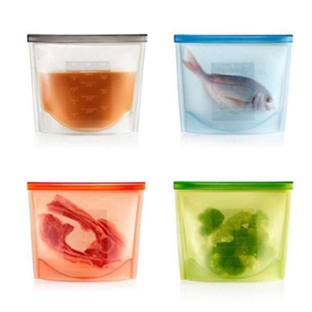 Food Grade Useful 1000ML Silicone Food Storage Bag, Reusable Food Storage Bag