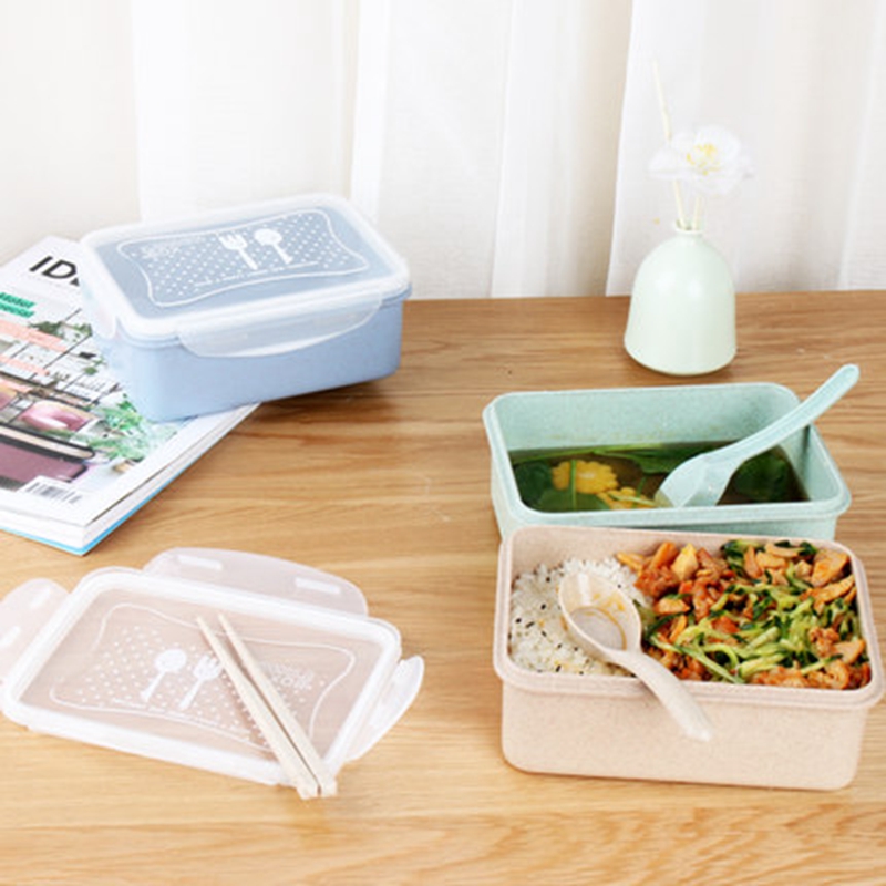 Portable Wheat Straw Biodegradable Lunch Box With Rectangle 