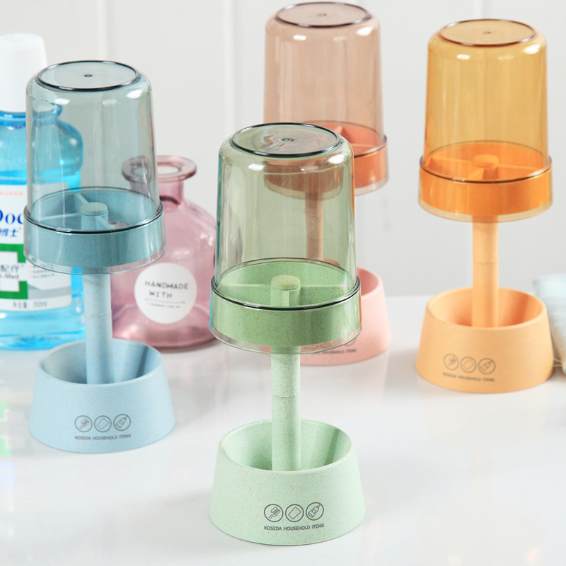 Clear Cover Pink Plastic Toothbrush Holder With bamboo Toothbrush Toothpaste