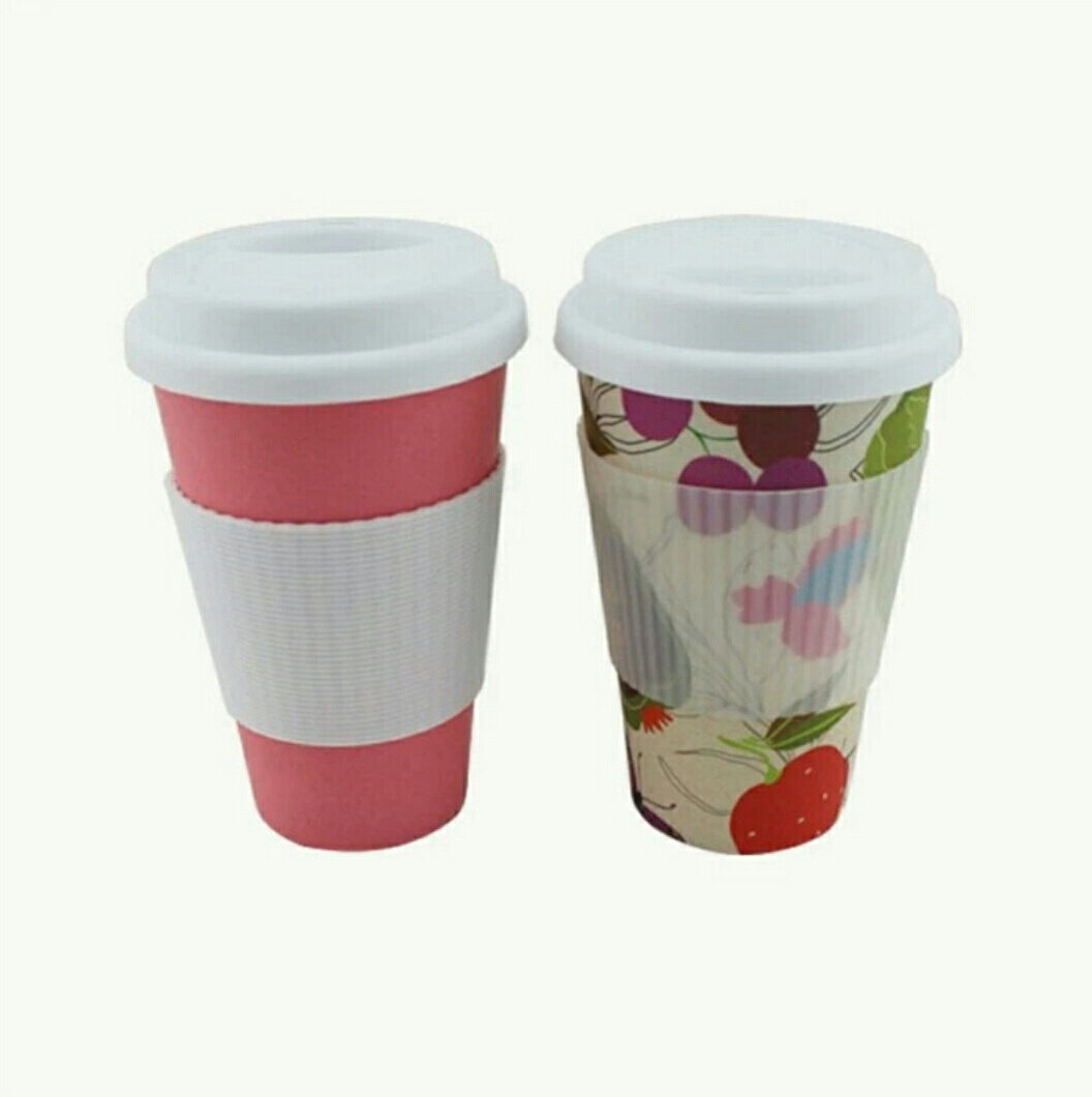 Eco- Friendly Bamboo Fiber Coffee Cup Water Bottles With Silicone Sleeves