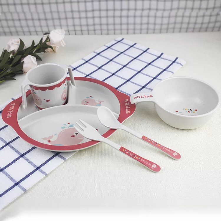 Kids Lunch Box BPA Free With Water Bottle Bamboo Dinnerware Set 