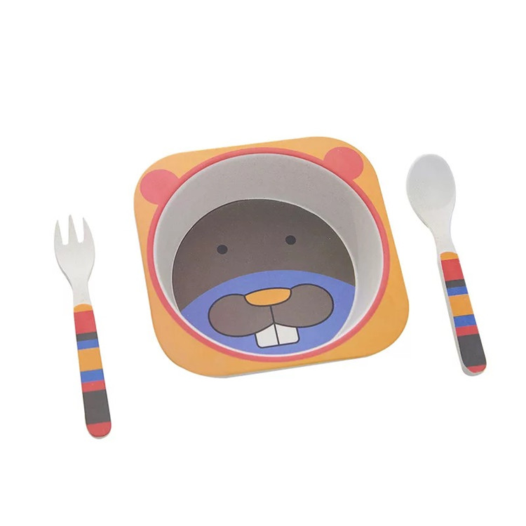 Cartoon Kids Convenient Lunch Box Bamboo Dinnerware Sets