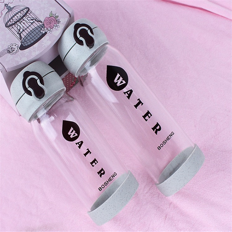 Fashion Promotional Recycled Eco Glass Water Bottle With Wheat Straw 