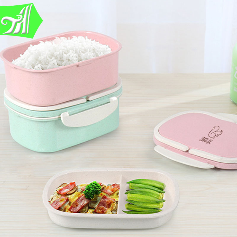 1000ml Degradable Food Storage Container Set wheat straw Lunch Box with Lock And Handle 