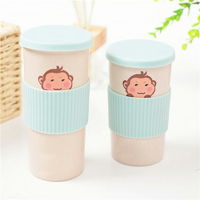 Coffee Mug Portable Wheat Travel Coffee Cup Bottle with Splash Proof Slider Lid
