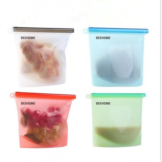 Food Grade Useful 1000ML Silicone Food Storage Bag, Reusable Food Storage Bag