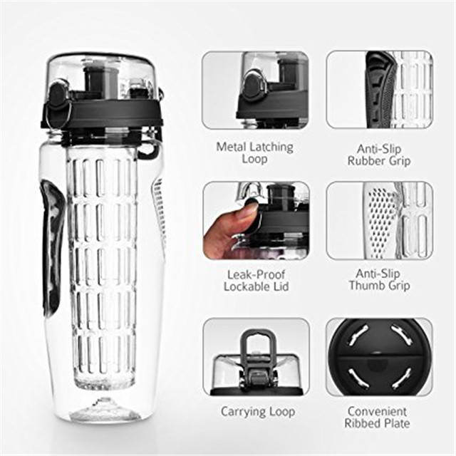 TENGHUA 32OZ High Quality Water Infuser Bottle, BPA FREE Infuser Water Bottle, Fruit Infuer Water Bottle For Sport