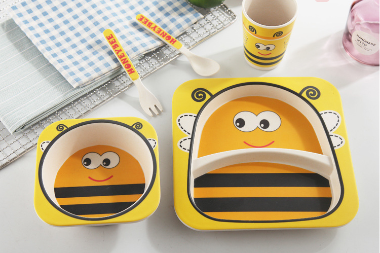 Korea Children Biodegradable Promotion Gifts Bamboo Fibre Kids Plate Cup Tableware Set