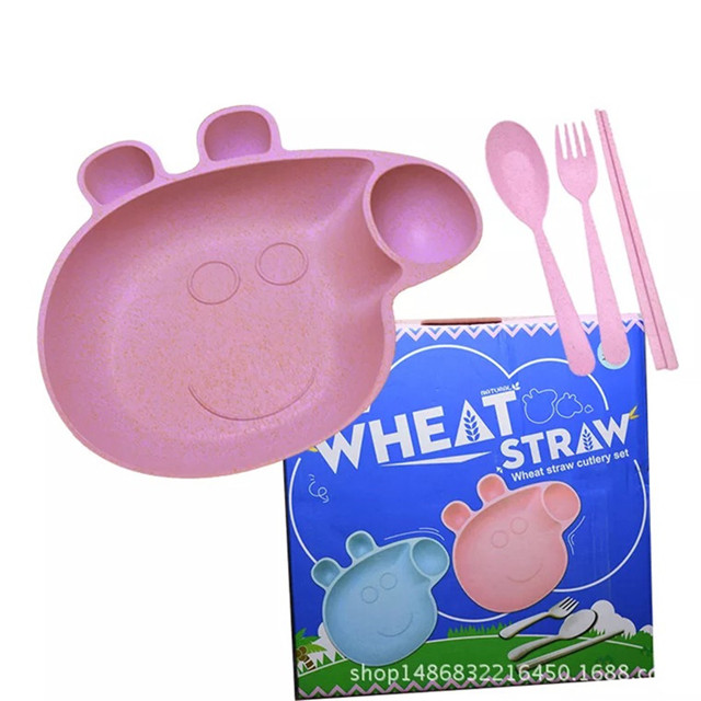 Creative Small Pig Tableware Cartoon Baby Feeding Bowl Product Cutlery Suit Gift Wheat Straw Dish Bowl