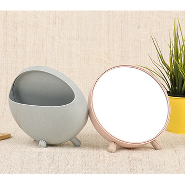 New Wheat Straw biodegradable Ladies Makeup Desktop Mirror With Comb Organizer Free Samples