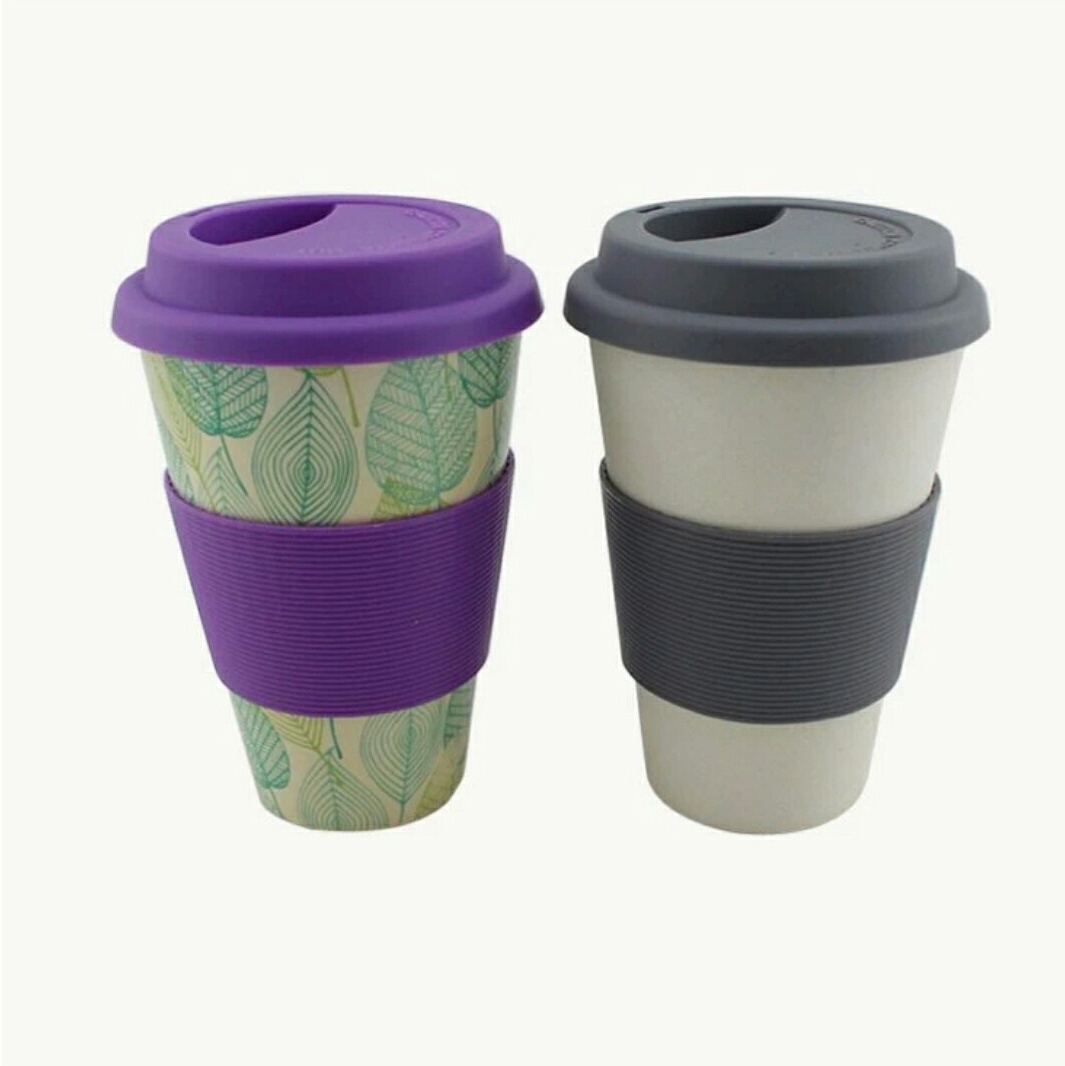 Eco- Friendly Bamboo Fiber Coffee Cup Water Bottles With Silicone Sleeves