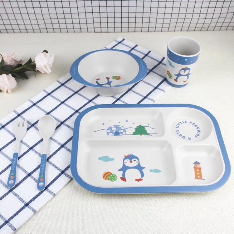 Kids Lunch Box BPA Free With Water Bottle Bamboo Dinnerware Set 