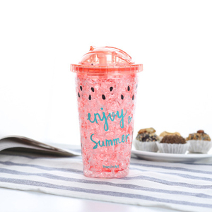Double Wall Plastic Frosted Beer Mug Ice Cup Juice Mug with Lid