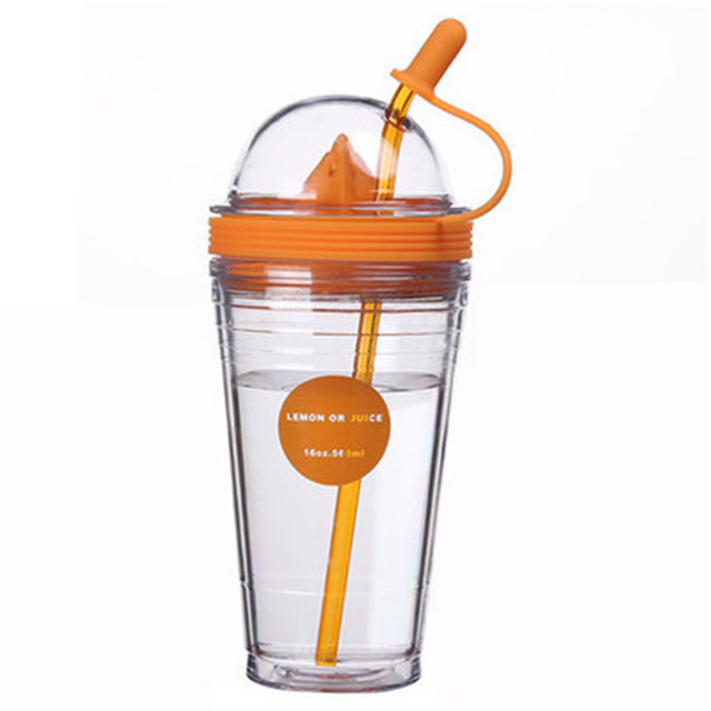 AS Material Double Wall Plastic Drinking Cup, Plastic Juice Cup With Straw