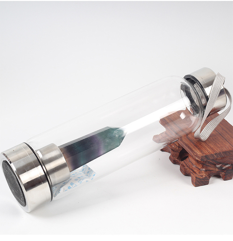 Natural Polish Crystal Infused Gemstone Glass Water Bottle