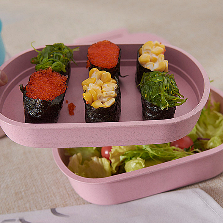 Double Wall Wheat Straw Lunch Box Food Container Thermo Metal Lunch Box