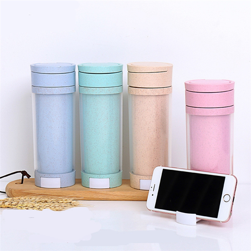 Eco-friendly Wheat Straw Portable Water Bottle With Mobile Phone Holder