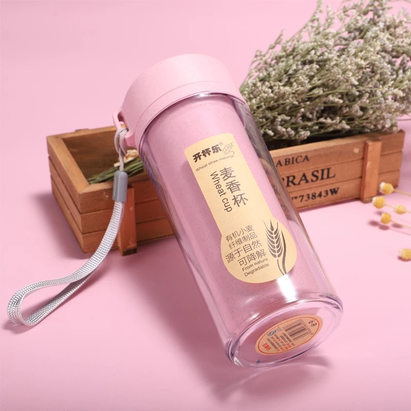 Wheat Straw Double Wall Cup Biodegradable Plastic Bottle Plastic Water Bottle 