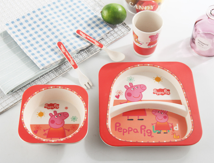 Korea Children Biodegradable Promotion Gifts Bamboo Fibre Kids Plate Cup Tableware Set