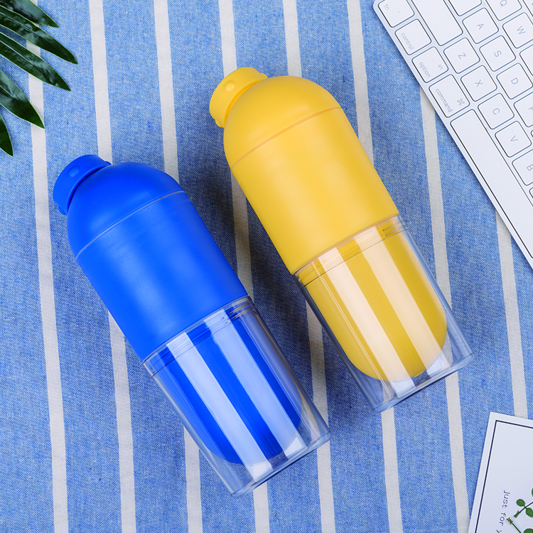 Hot-selling Dual-functional Colorful Capsule Pills Shape Plastic Water Bottle 
