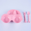 Children Gift Wheat Straw Plastic Baby Disposal Bamboo Powder Hotel Tableware Set with Fork Spoon Plate