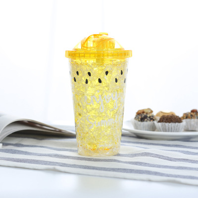 Double Wall Plastic Frosted Beer Mug Ice Cup Juice Mug with Lid