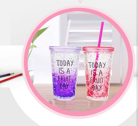  Customize Double Wall Freezable Gel Ice Cup with Straw