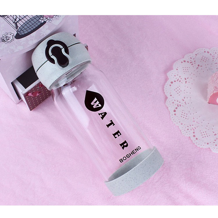Fashion Promotional Recycled Eco Glass Water Bottle With Wheat Straw 