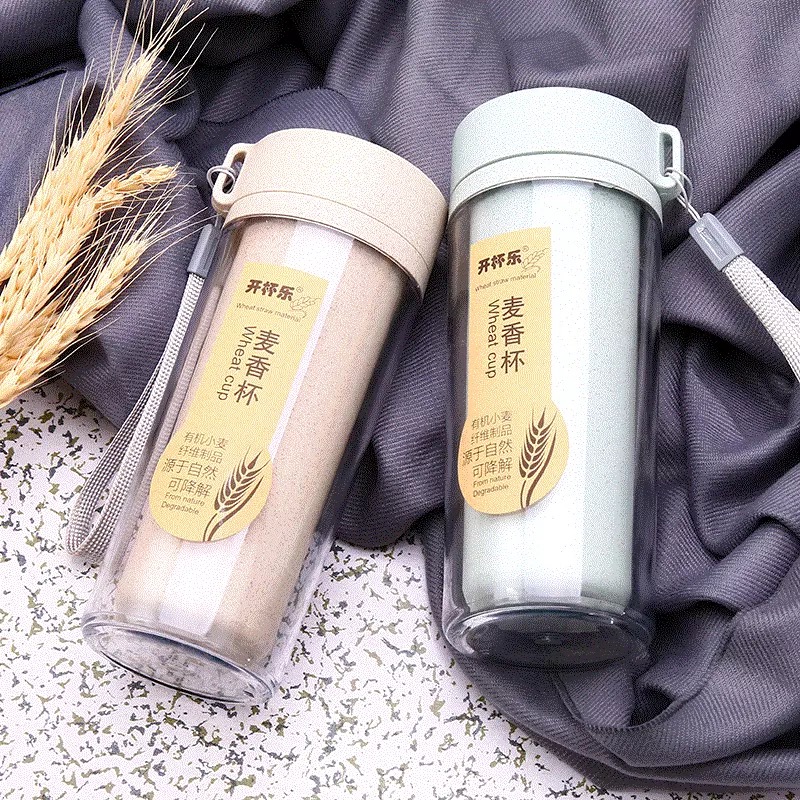 Wheat Straw Double Wall Cup Biodegradable Plastic Bottle Plastic Water Bottle 