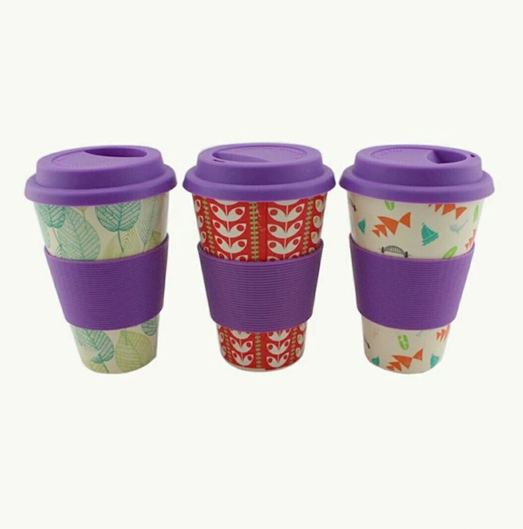 Eco- Friendly Bamboo Fiber Coffee Cup Water Bottles With Silicone Sleeves