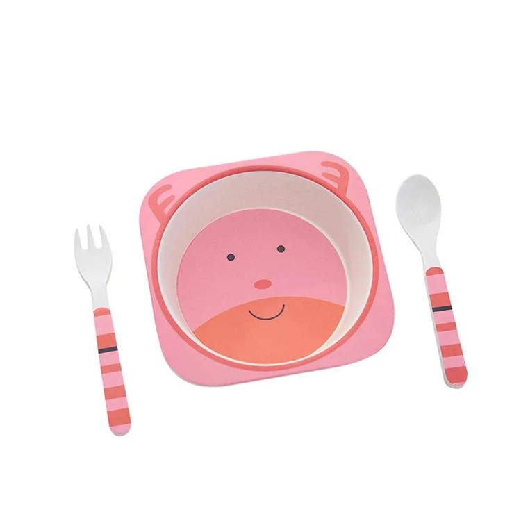 Cartoon Kids Convenient Lunch Box Bamboo Dinnerware Sets