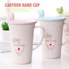  Cartoon Insulated Cup with Lid, Reusable Spoon & Lid - 400-500ml Degradable Wheat Straw Water Bottle (Blue, Pink, And Green)