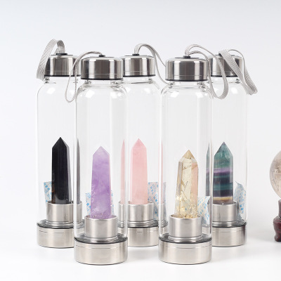 Natural Polish Crystal Infused Gemstone Glass Water Bottle