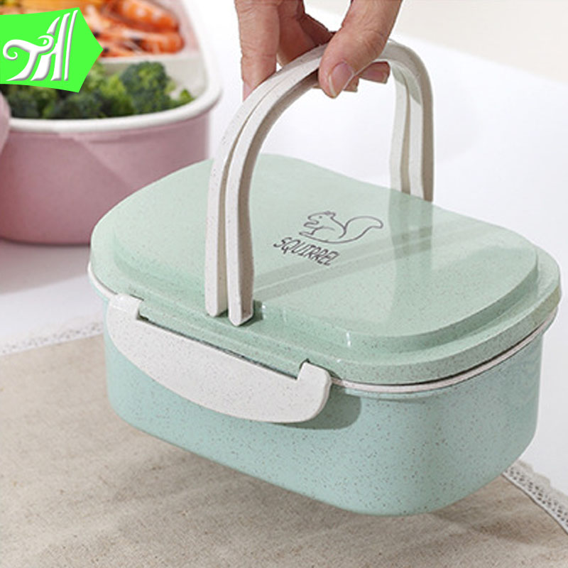 1000ml Degradable Food Storage Container Set wheat straw Lunch Box with Lock And Handle 
