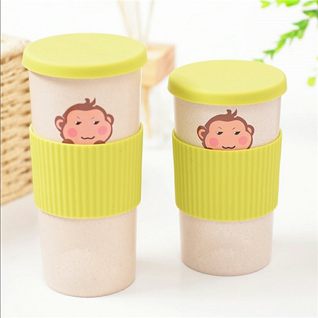 Coffee Mug Portable Wheat Travel Coffee Cup Bottle with Splash Proof Slider Lid