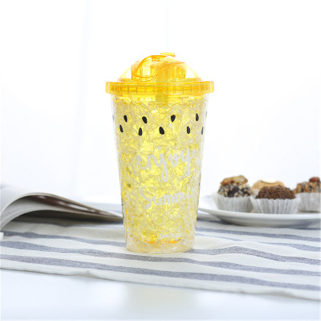 Double Wall Plastic Frosted Beer Mug Ice Cup, coffee or Juice Mug with Lid