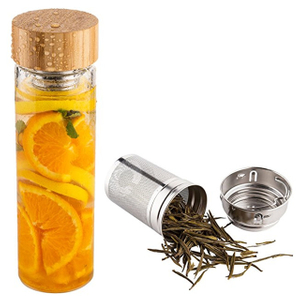 Wholesale 500ml Custom Glass Water Bottle, Double Wall Glass Bottle with Bamboo Cap