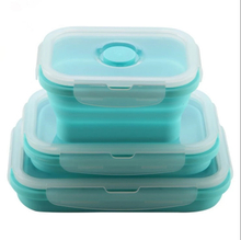 Eco-friendly Collapsible Silicone Folding Bento Lunch Box with Plastic Lid