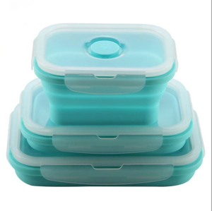 Eco-friendly Collapsible Silicone Folding Bento Lunch Box with Plastic Lid