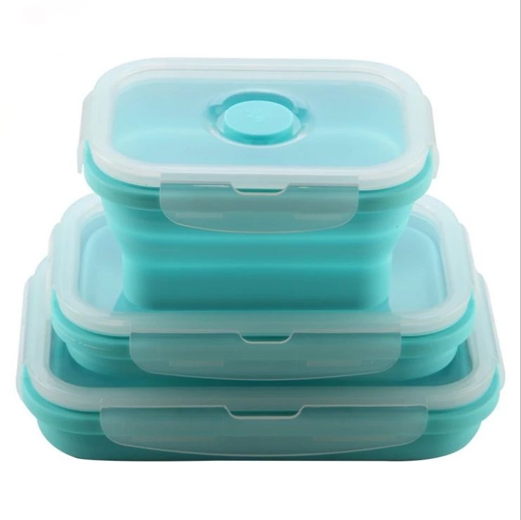Eco-friendly Collapsible Silicone Folding Bento Lunch Box with Plastic Lid