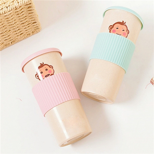Coffee Mug Portable Wheat Travel Coffee Cup Bottle with Splash Proof Slider Lid